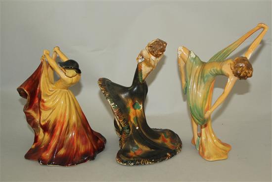 Three Wade Art Deco cellulose glazed figures of Mimi, Jeanette and Greta, 16.5 - 21cm